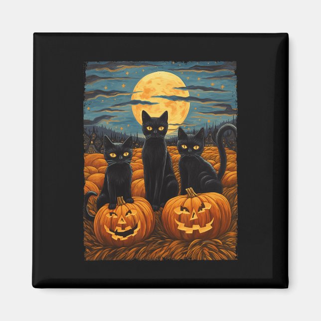 Black Cat Halloween Cat Lovers Starry Night Cat Va Magnet (Vorne)