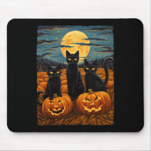 Black Cat Halloween Cat Lovers Starry Night Cat Va Mousepad
