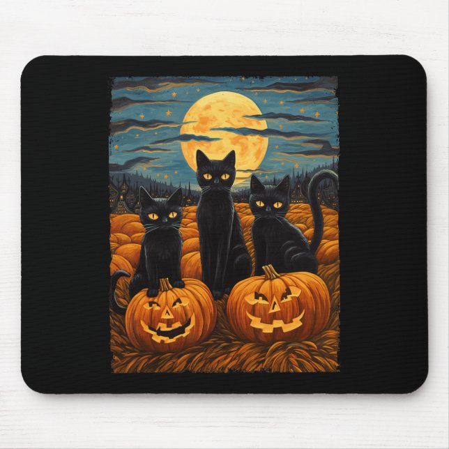 Black Cat Halloween Cat Lovers Starry Night Cat Va Mousepad (Vorne)
