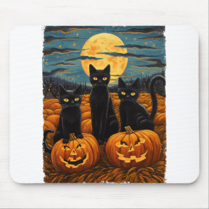Black Cat Halloween Cat Lovers Starry Night Cat Va Mousepad