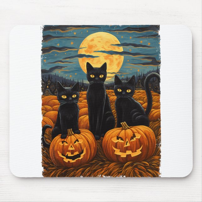 Black Cat Halloween Cat Lovers Starry Night Cat Va Mousepad (Vorne)