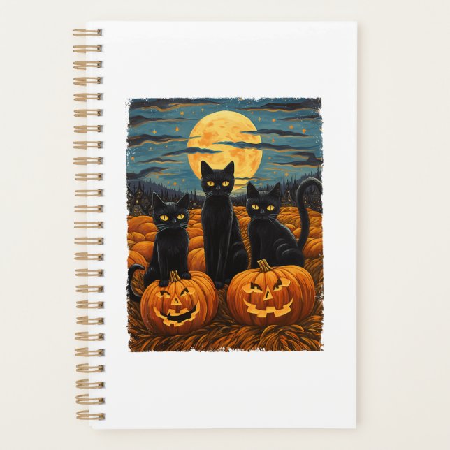 Black Cat Halloween Cat Lovers Starry Night Cat Va Planer (Vorderseite)