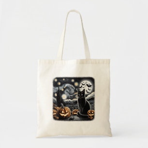 Black Cat Halloween Cat Lovers Starry Night Cat Va Tragetasche