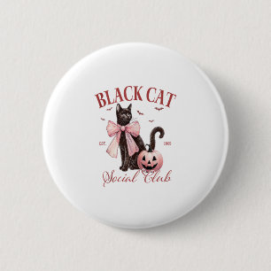 Black Cat Halloween Coquette Social Club Pink Bow Button