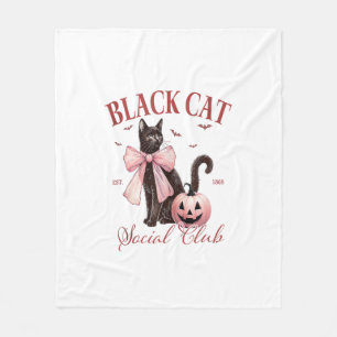 Black Cat Halloween Coquette Social Club Pink Bow Fleecedecke