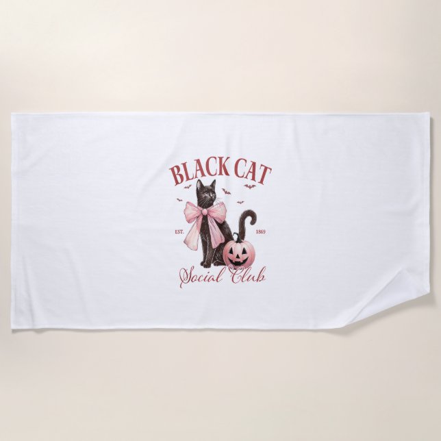 Black Cat Halloween Coquette Social Club Pink Bow Strandtuch (Vorderseite)