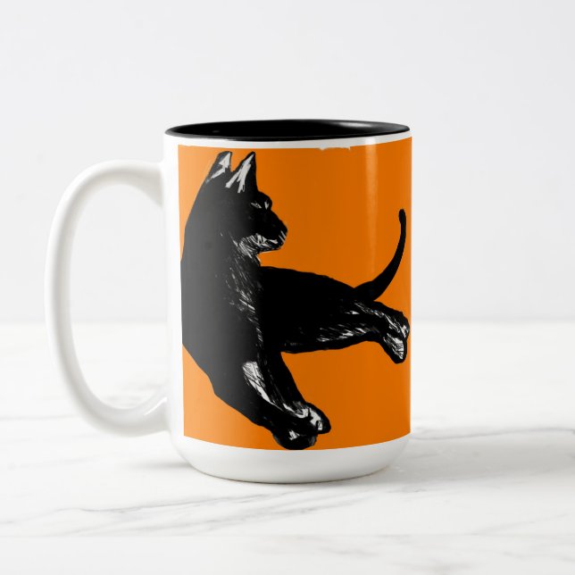Black Cat Halloween Cup Zweifarbige Tasse (Links)