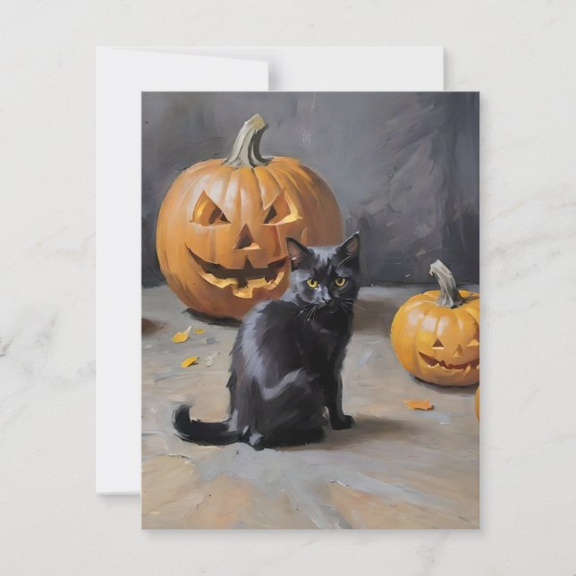 Black Cat Halloween D Feiertagskarte (Vorderseite)