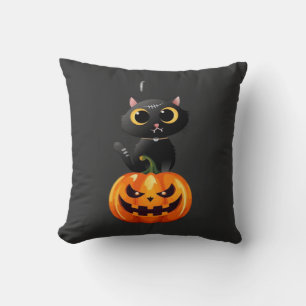 Black Cat Halloween-Design � Gruselige Kürbis-Kuns Kissen