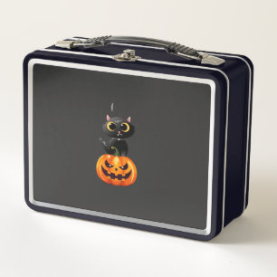 Black Cat Halloween-Design � Gruselige Kürbis-Kuns Metall Brotdose
