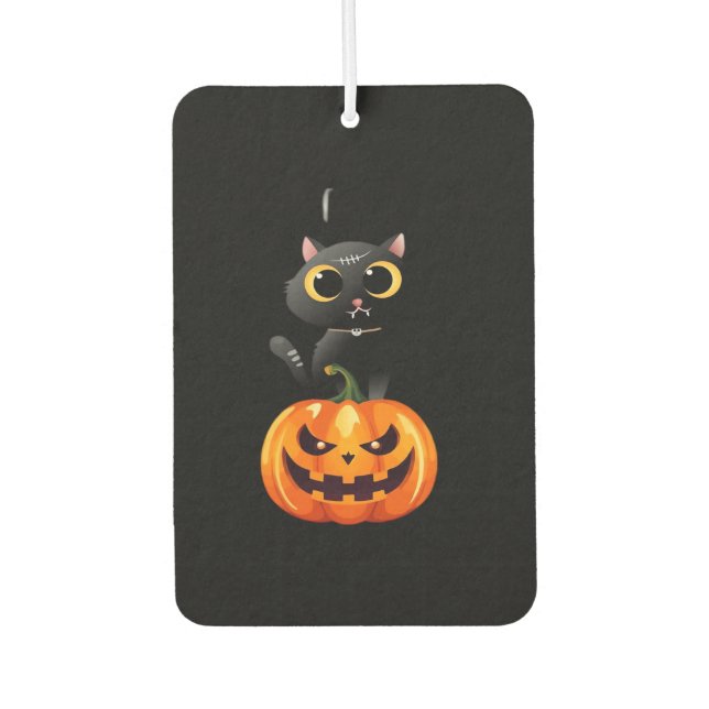 Black Cat Halloween Design � Spooky Pumpkin Art fo Autolufterfrischer (Vorderseite)