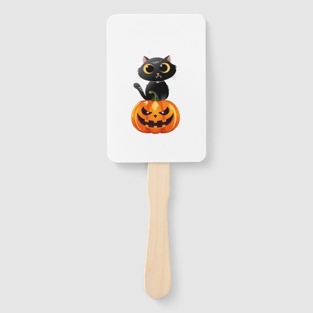 Black Cat Halloween Design � Spooky Pumpkin Art fo Fächer (Vorderseite)
