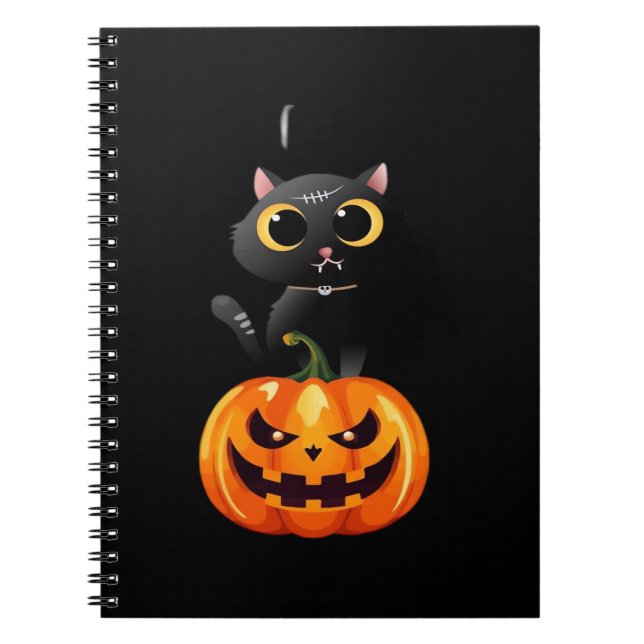 Black Cat Halloween Design � Spooky Pumpkin Art fo Notizblock (Vorderseite)