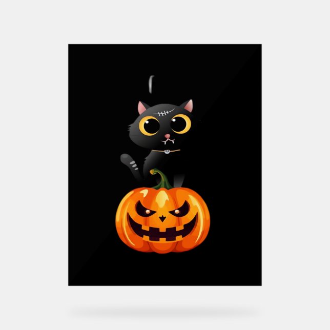Black Cat Halloween Design - Spooky Pumpkin Art of Acrylschild (Vorderseite)