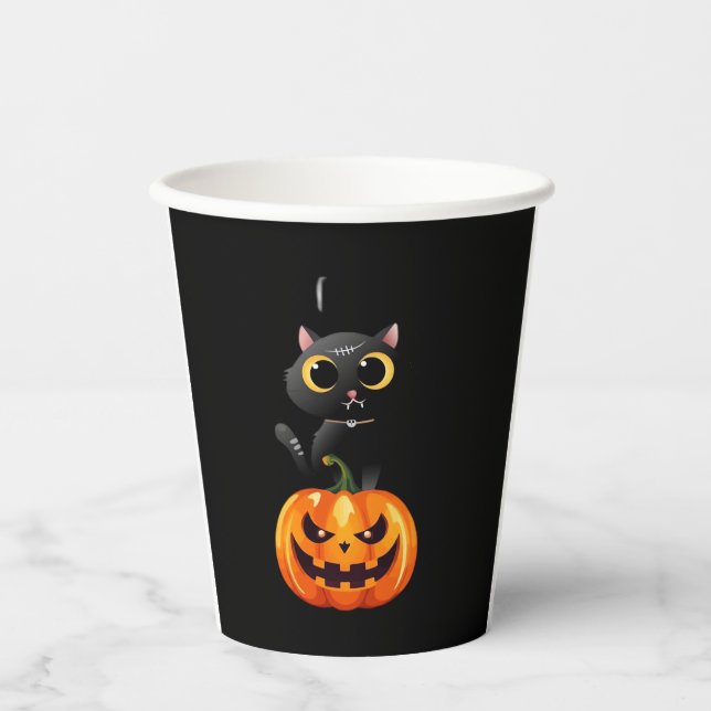 Black Cat Halloween Design � Spooky Pumpkin Art of Pappbecher (Vorderseite)