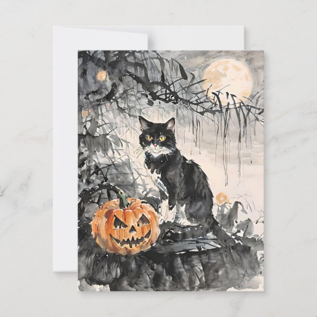 Black Cat Halloween E Feiertagskarte (Vorderseite)