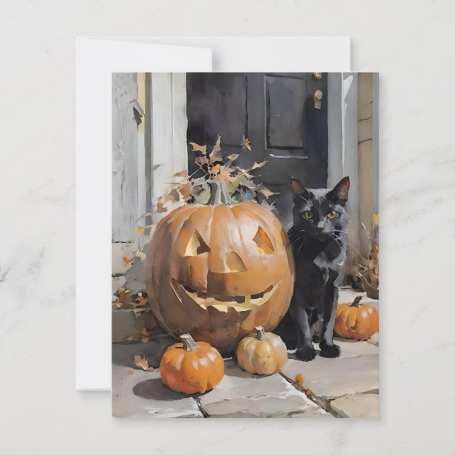 Black Cat Halloween G Feiertagskarte (Vorderseite)