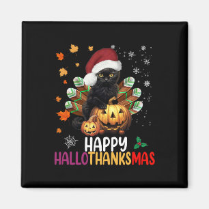 Black Cat Halloween Happy Hallothanksmas Merry Chr Magnet