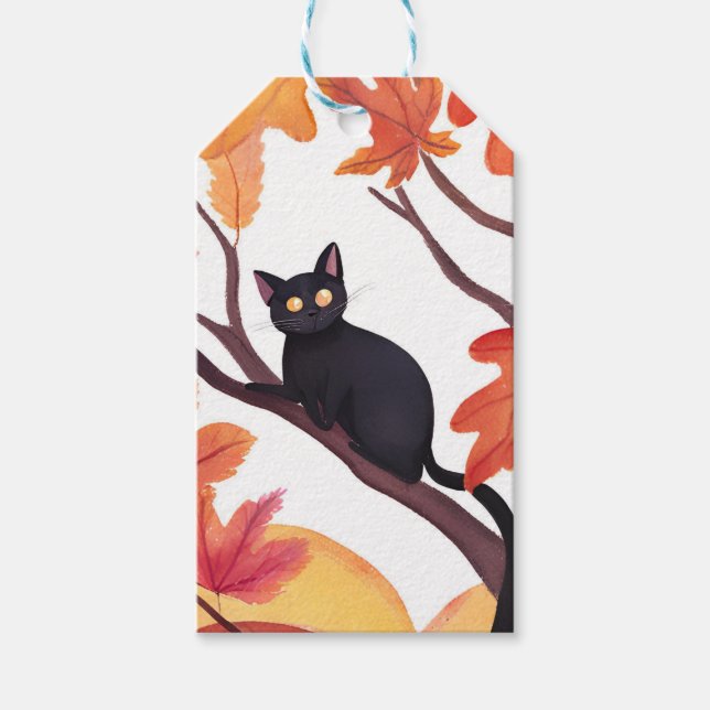 Black Cat Halloween Herbst Geschenkanhänger (Vorderseite)