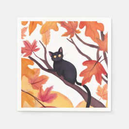 Black Cat Halloween Herbst Serviette