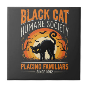 Black Cat Halloween Humane Society Vintage-Grafik Fliese