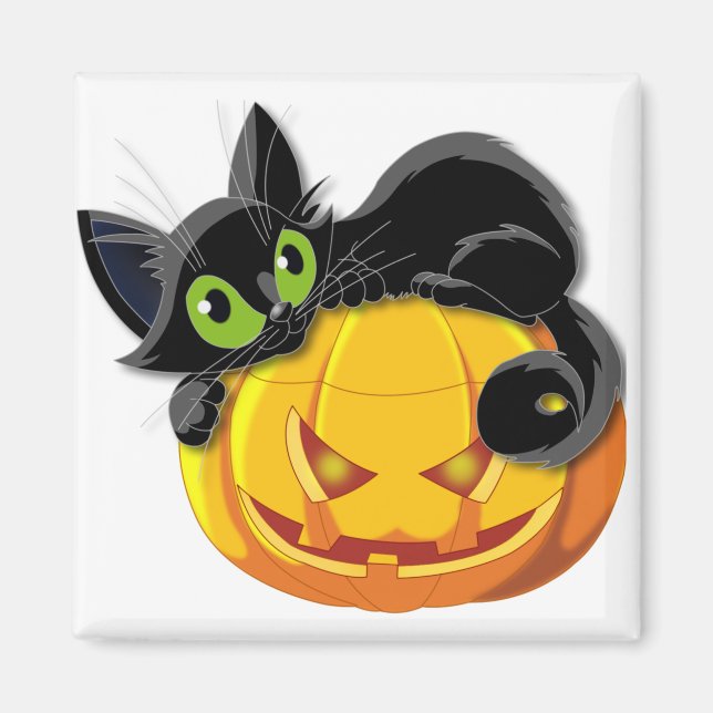 Black Cat Halloween Kitt Clip Art Magnet (Vorne)