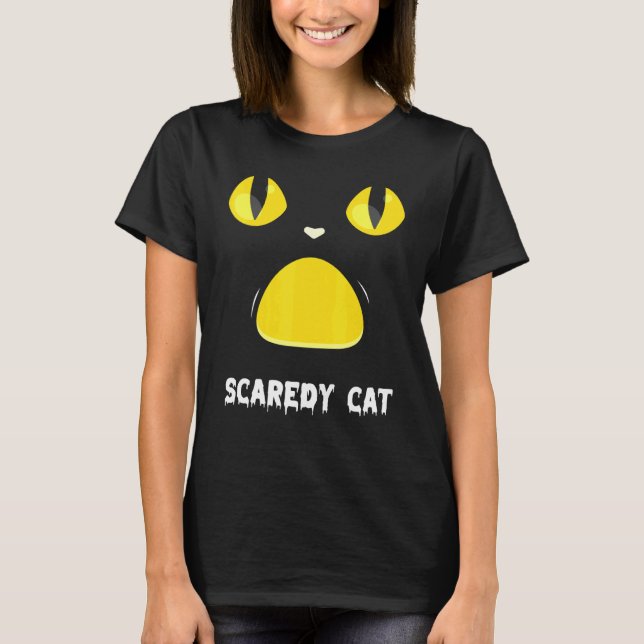 Black Cat Halloween Kostüm Idee Scaredy Cat Costu T-Shirt (Vorderseite)
