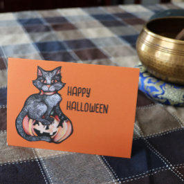 Black Cat Halloween-Kürbislaterne Karte