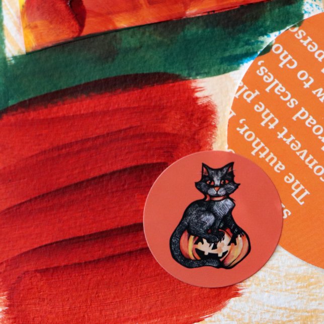 Black Cat Halloween-Kürbislaterne Runder Aufkleber (Von Creator hochgeladen)
