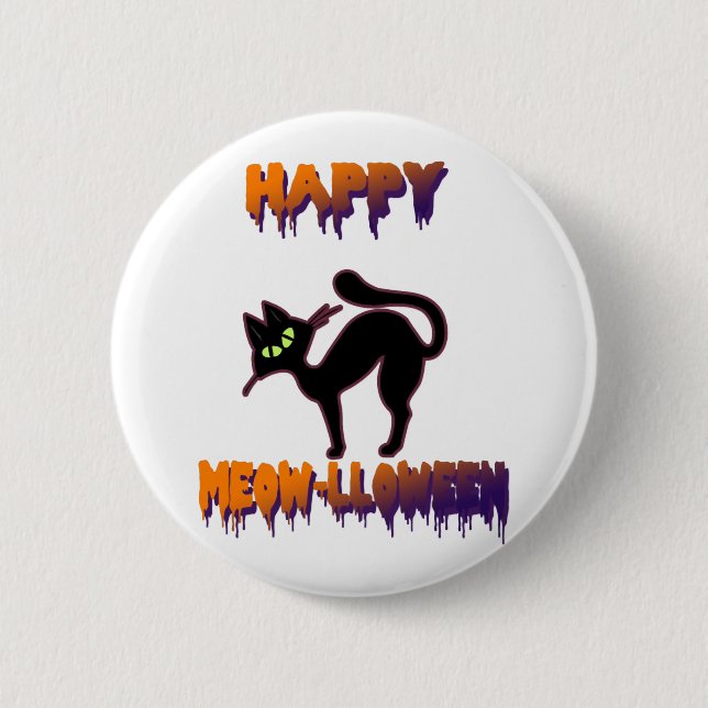 Black Cat Halloween Kürkin Halloween Button (Vorderseite)