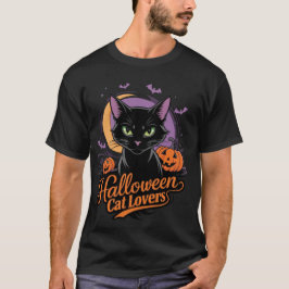 Black Cat Halloween Liebhaber Starry Night Inspiri T-Shirt