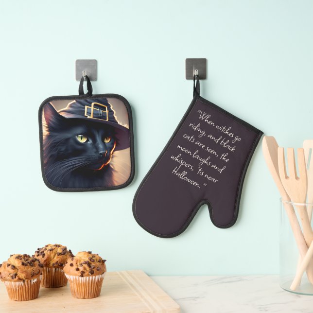 Black Cat Halloween Ofenhandschuh & Topflappen-Set (Insitu (Hängend))