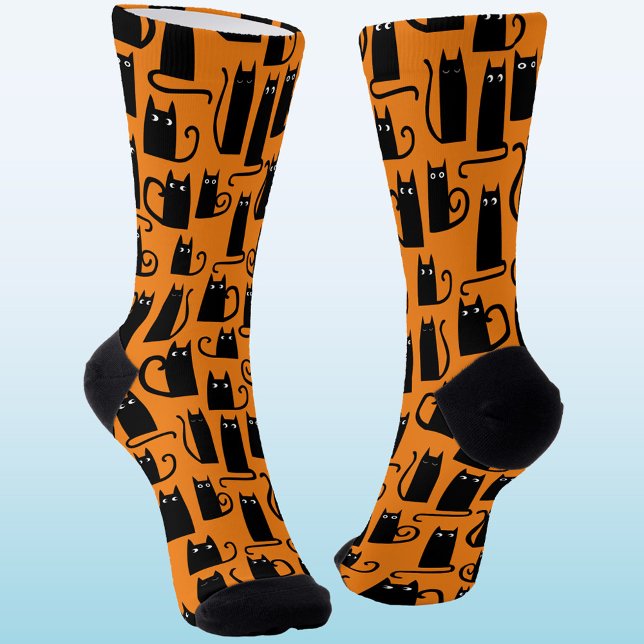 Black Cat Halloween Orange Socken (Fun black cat pumpkin orange socks, perfect for animal lovers at Halloween)