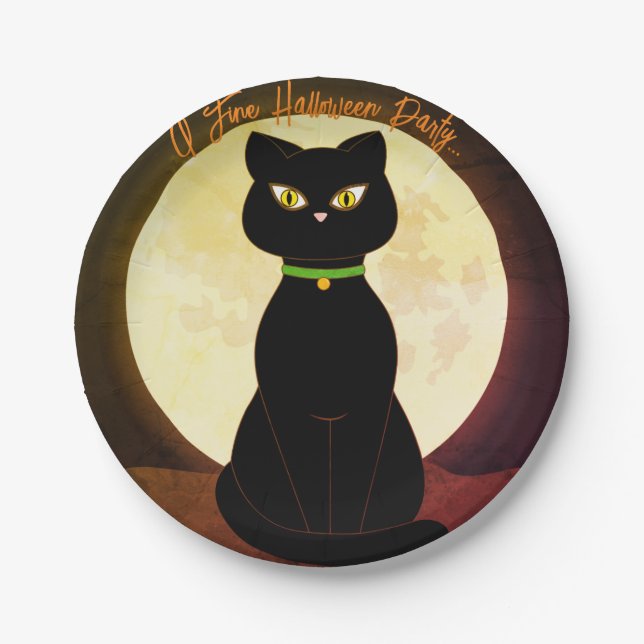 Black Cat Halloween Papierplatte Pappteller (Vorderseite)