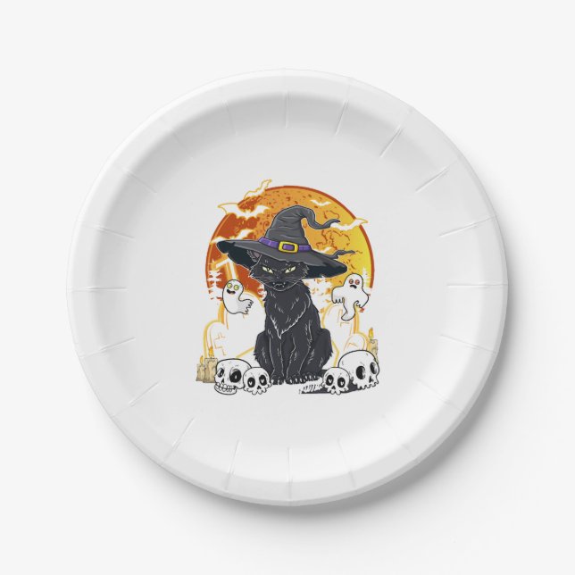 Black Cat Halloween Pappteller (Vorderseite)
