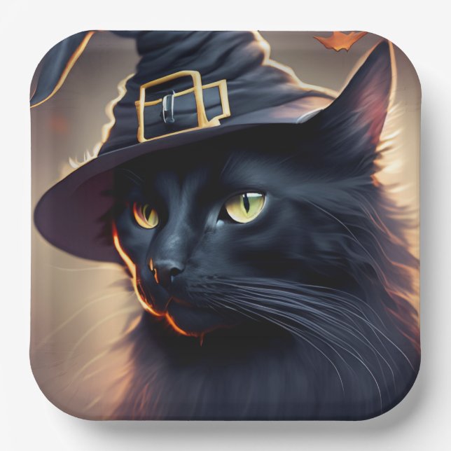 Black Cat Halloween Pappteller (Vorderseite)