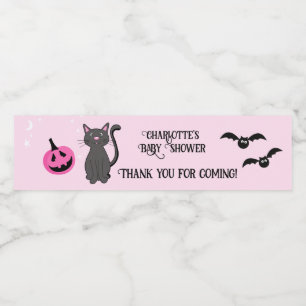Black Cat Halloween Pink Girl Baby Dusche Gefallen Wasserflaschenetikett