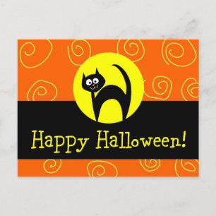 Black Cat Halloween Postcard Postkarte