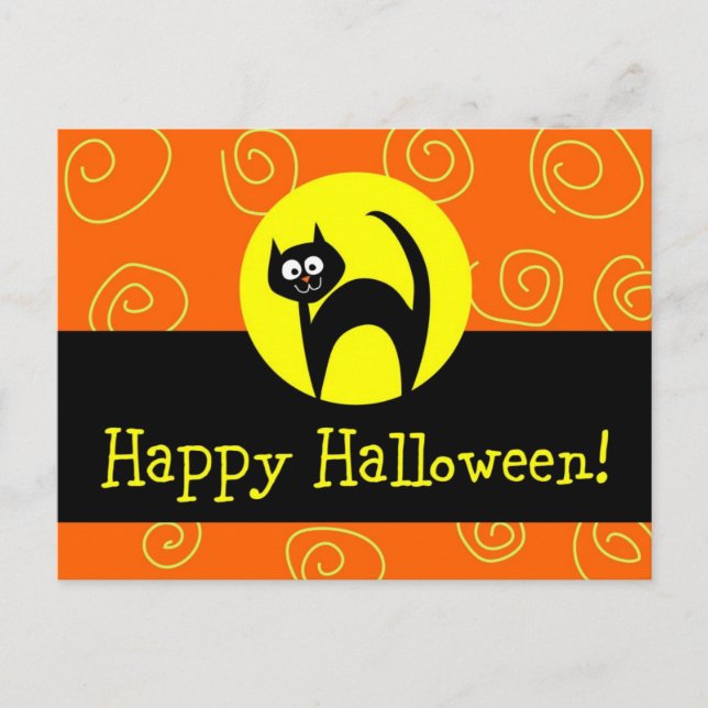 Black Cat Halloween Postcard Postkarte (Vorderseite)