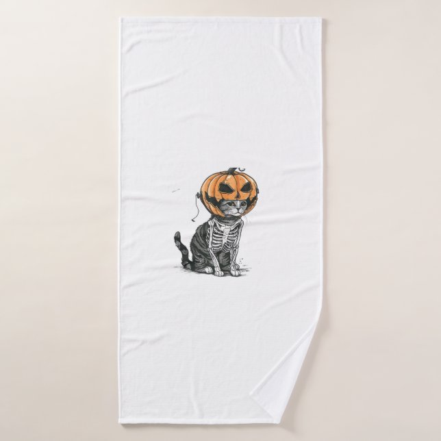 Black Cat Halloween Pumpkin Kopf Kostüm für Frauen Badehandtuch (Badehandtuch)