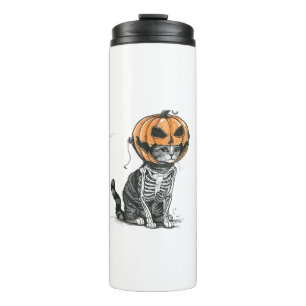 Black Cat Halloween Pumpkin Kopf Kostüm für Frauen Thermosbecher