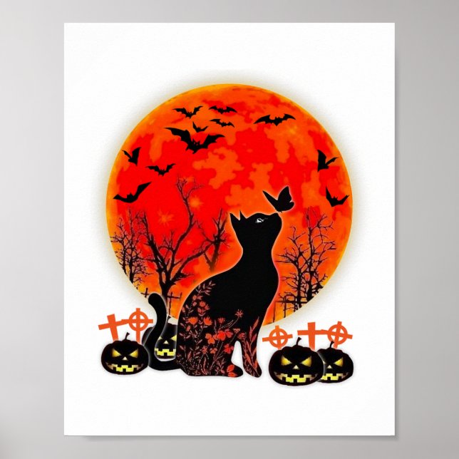 Black Cat Halloween Pumpkin Moon Spooy Poster (Vorne)