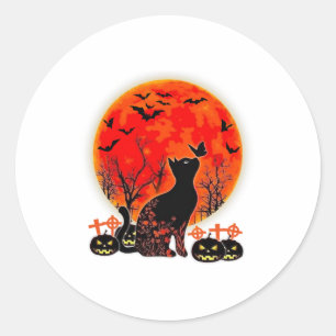 Black Cat Halloween Pumpkin Moon Spooy Runder Aufkleber
