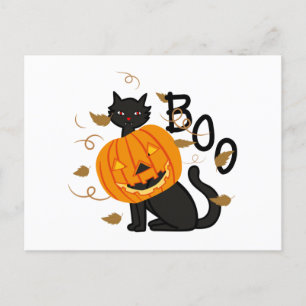 Black Cat Halloween Pumpkin Postkarte