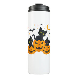 Black Cat Halloween Pumpkin Spooky Nacht Thermosbecher