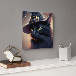 Black Cat Halloween Quadratische Wanduhr