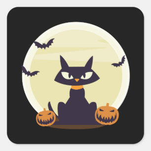 Black Cat Halloween Quadratischer Aufkleber