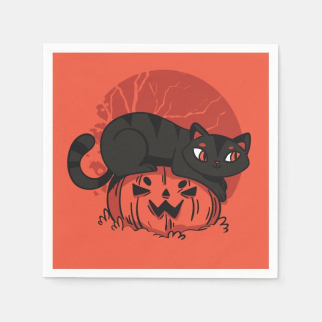 Black Cat Halloween Serviette (Vorderseite)