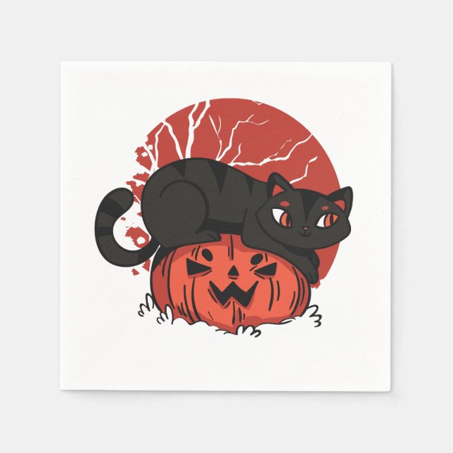 Black Cat Halloween Serviette (Vorderseite)