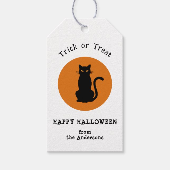 Black Cat Halloween Trick oder behandeln Gefallen- Geschenkanhänger (Vorderseite)